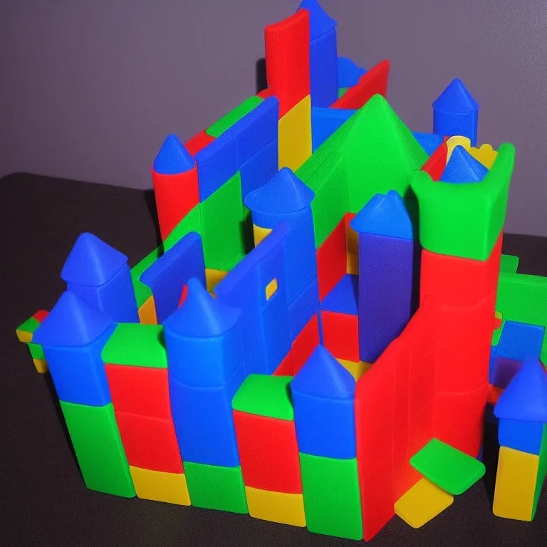 castle built from rubik's red green blue white fantasy foggy