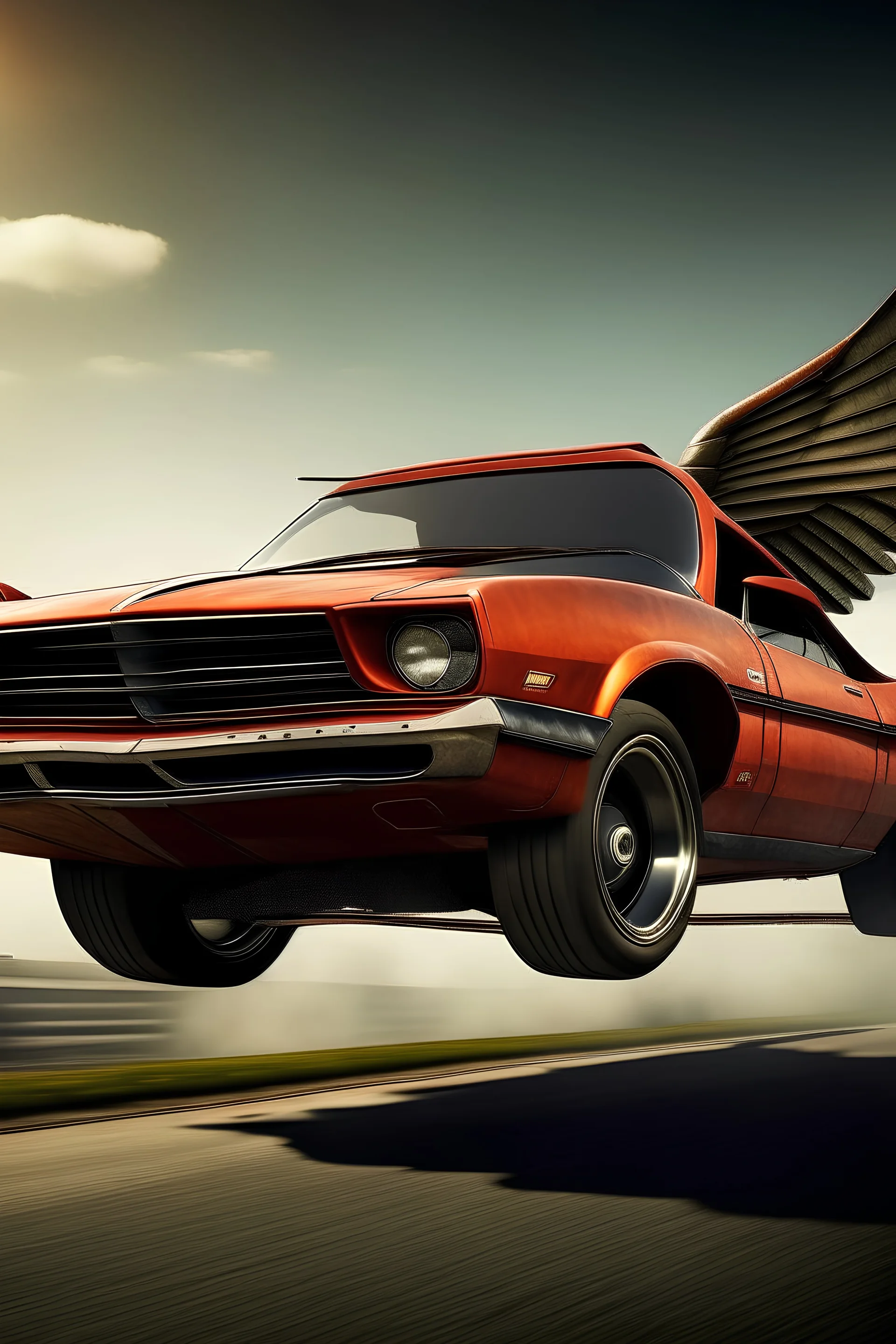 flying dodge challeger with wings