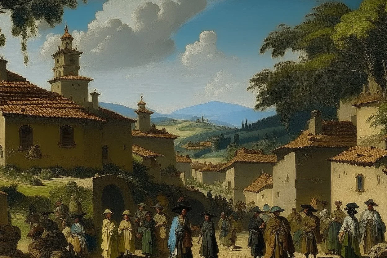 A black village in a shadow realm painted by Giovanni Battista Sassi