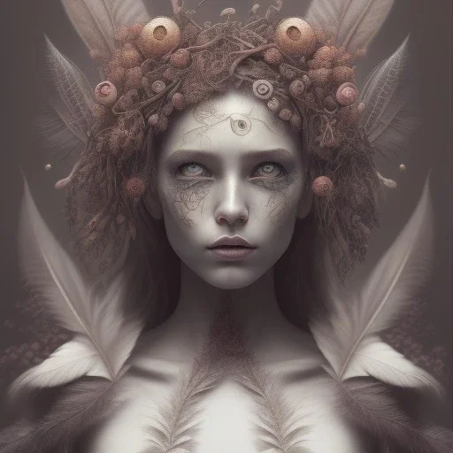 Portrait of beautiful girl, plant, metal, feathers, Dryad, fae, sidhe, ominous, nature, plants, wildflower, facepaint, dnd character portrait, intricate, oil on canvas, masterpiece, expert, insanely detailed, 4k resolution, retroanime style, cute big circular reflective eyes, cinematic smooth, intricate detail , soft smooth lighting, soft pastel colors, painted Renaissance style,bokeh,macro lens, 800mm lens