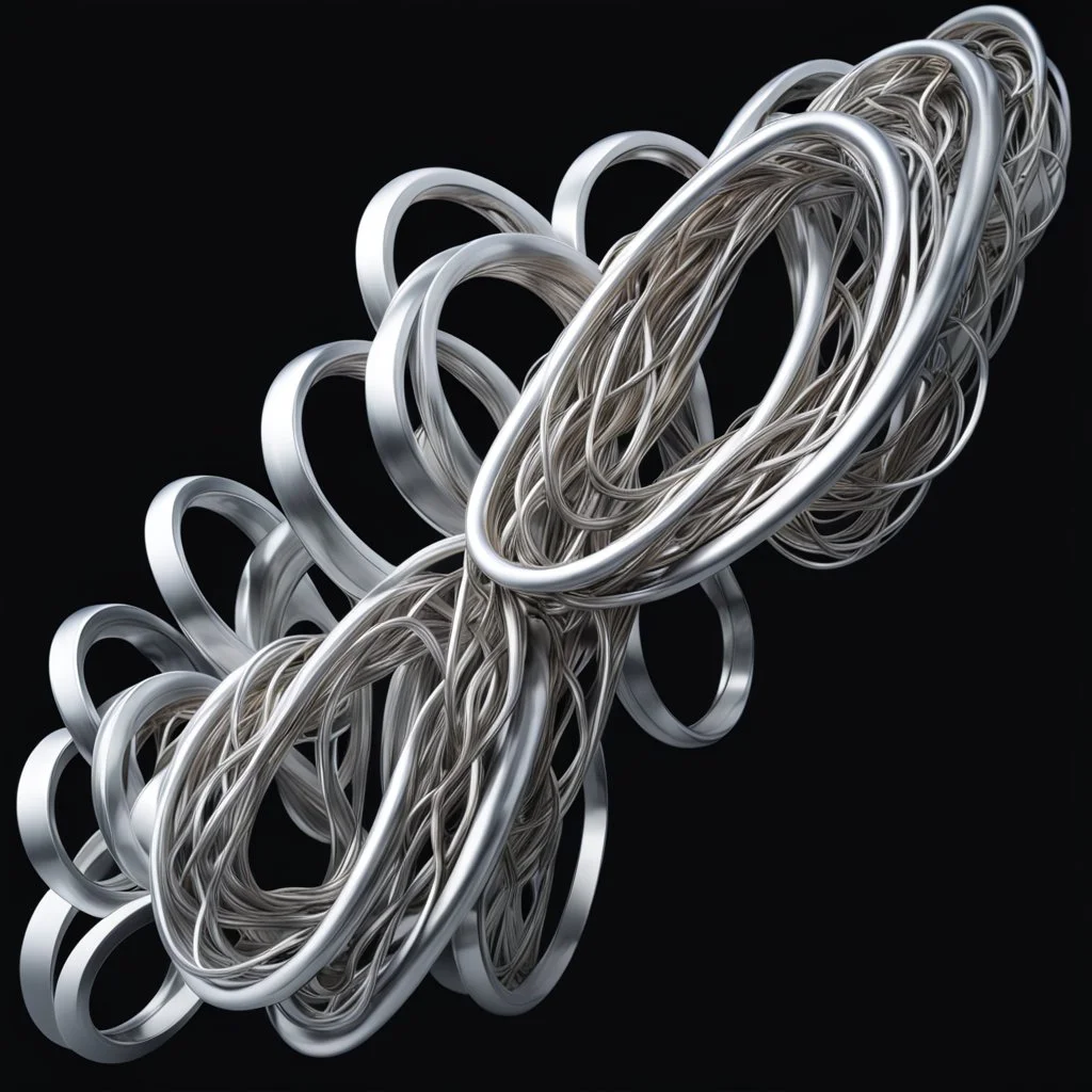 a looping object made of metal that flows like a Cuban chain connected to itself like a mobius strip