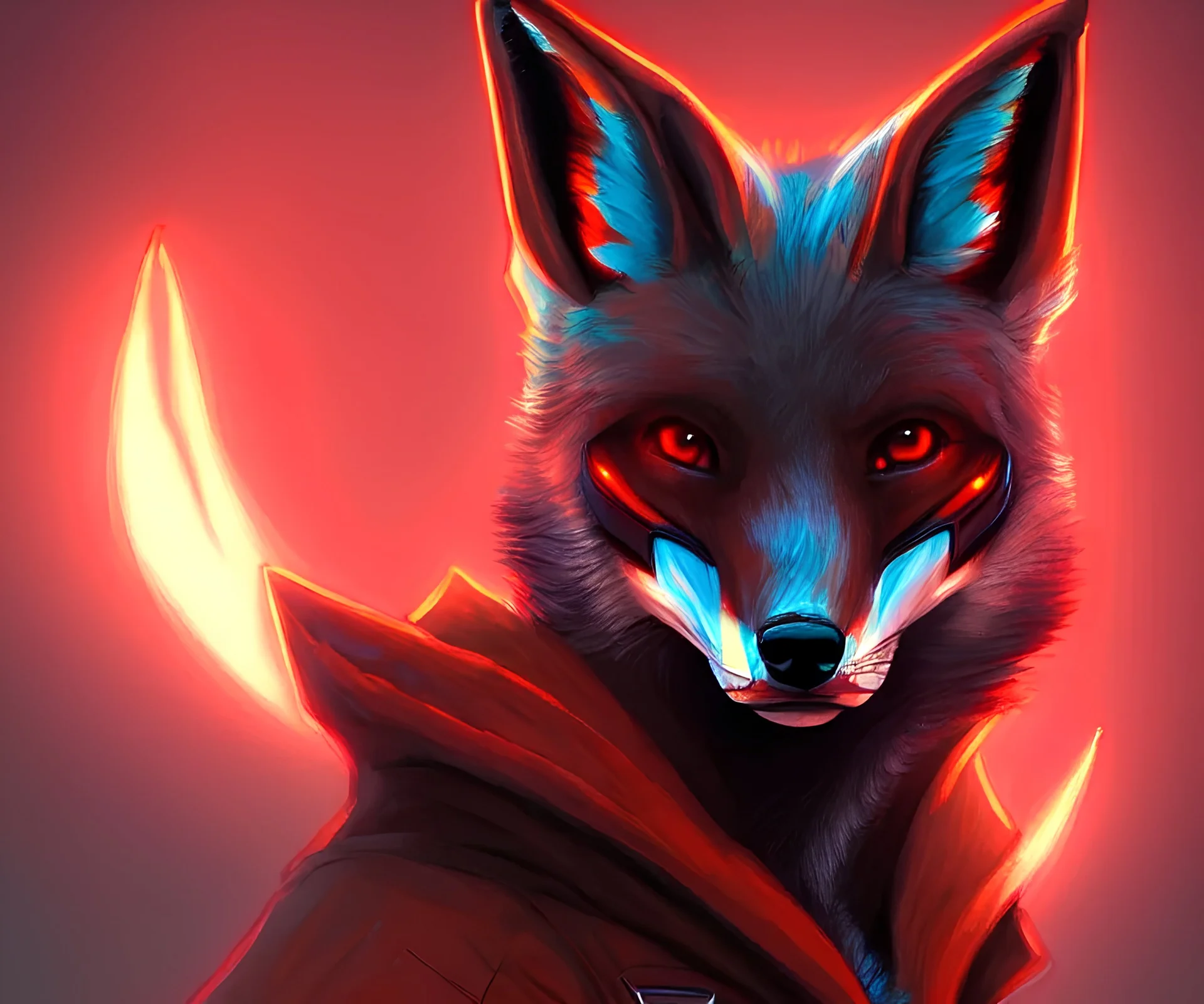 A fox fursona, Trending on artstation, Furry art, Digital art, Cyberpunk, High quality, Backlighting