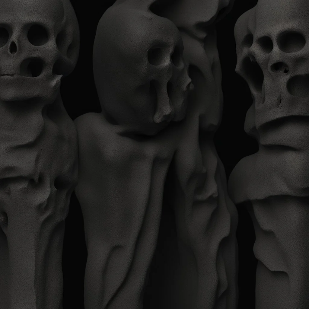 Memento Mori Statue, made of an very dark stone, stonesplash,