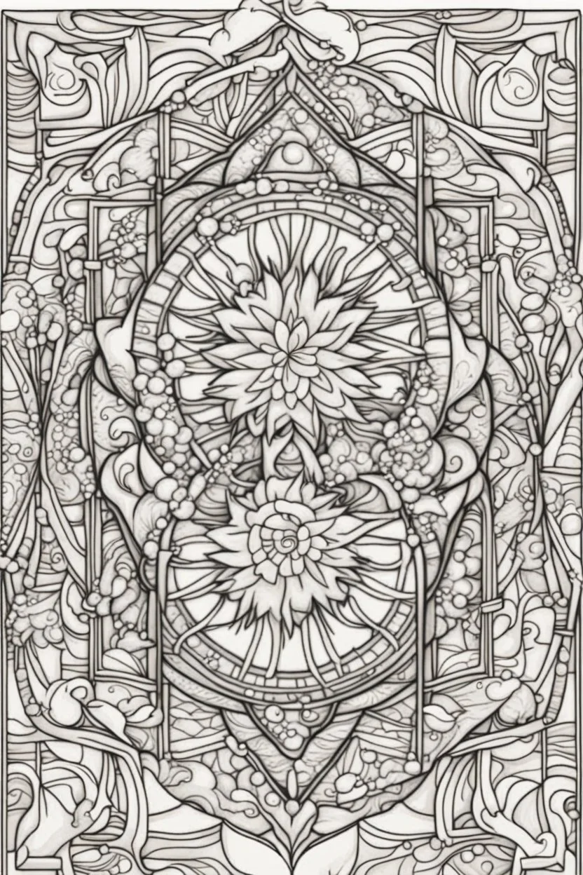 kids coloring page, mandala fully on page symmetrical, cartoon style, thick lines, low detail, no shading