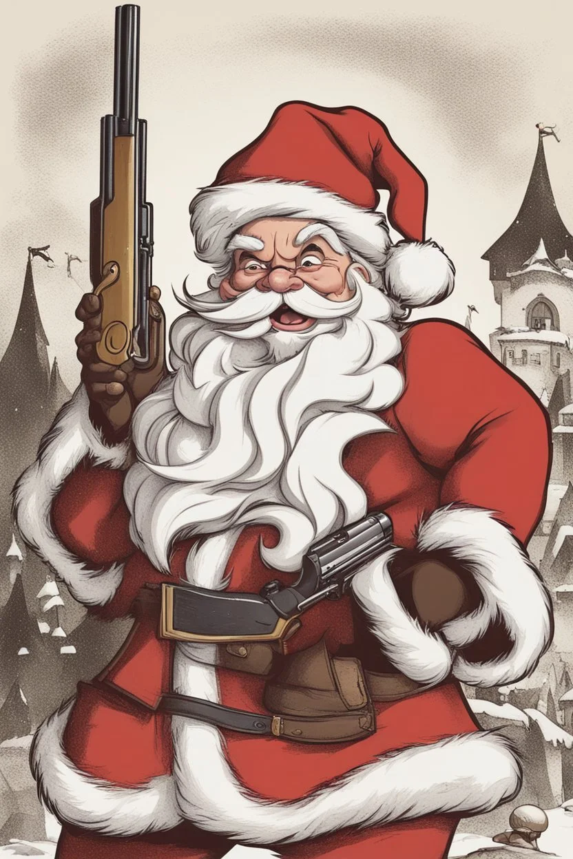 santa claus with shot gun, disney style