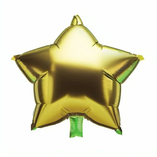 High resolution photograph of a inflated green star foil balloon