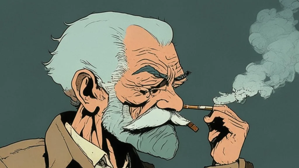 Old man smoking comic style