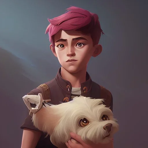 Portrait of a magical kid with his pet familiar by Nick Harris