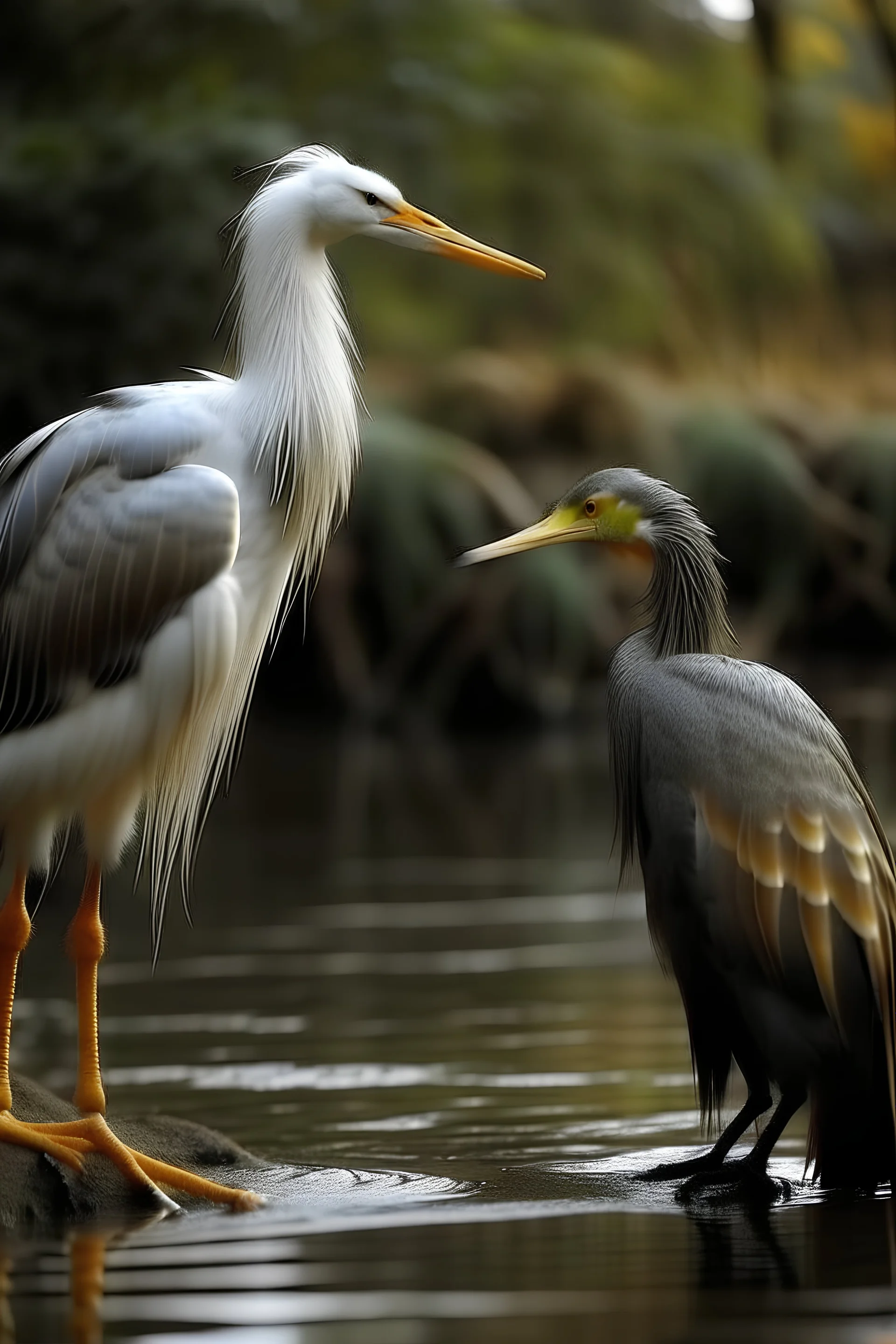 I need a picture where a phoenix talks to a heron