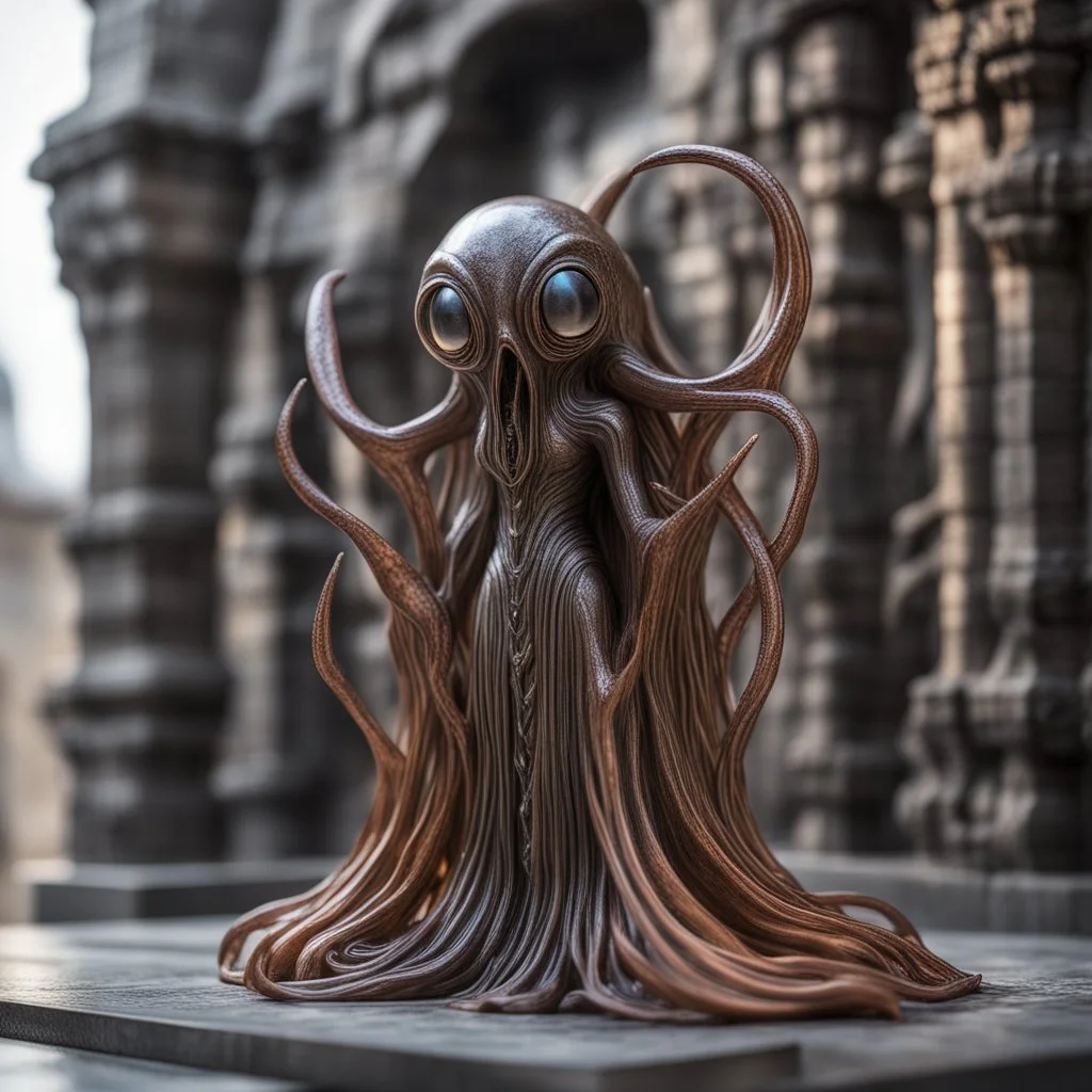 giger escher illithid mind flawyer witch sculpture in transparent bronze murano glass in front of stone wall,bokeh like f/0.8, tilt-shift lens 8k, high detail, smooth render, down-light, unreal engine,bokeh like f/0.8, tilt-shift lens 8k, high detail, smooth render, down-light, unreal engine