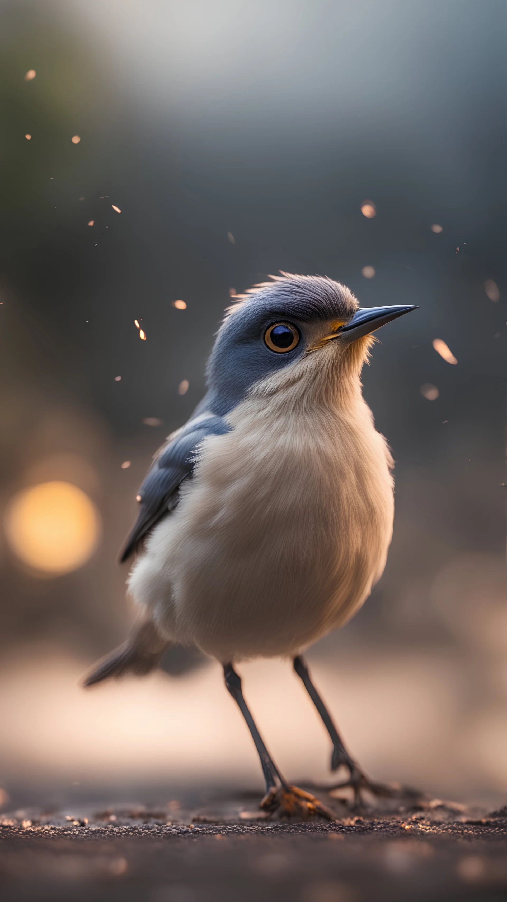 bird getting hit by lightening, with big disturbed eyes,bokeh like f/0.8, tilt-shift lens 8k, high detail, smooth render, down-light, unreal engine, prize winning