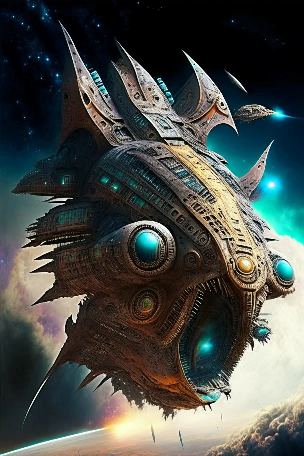 aztec hyperreal giant galactic monster spaceship