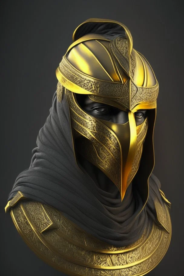 Arab warrior,gold, rounded, 3D, 8k, black background