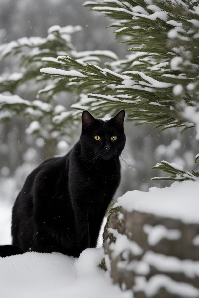eine schwarze katze im schnee