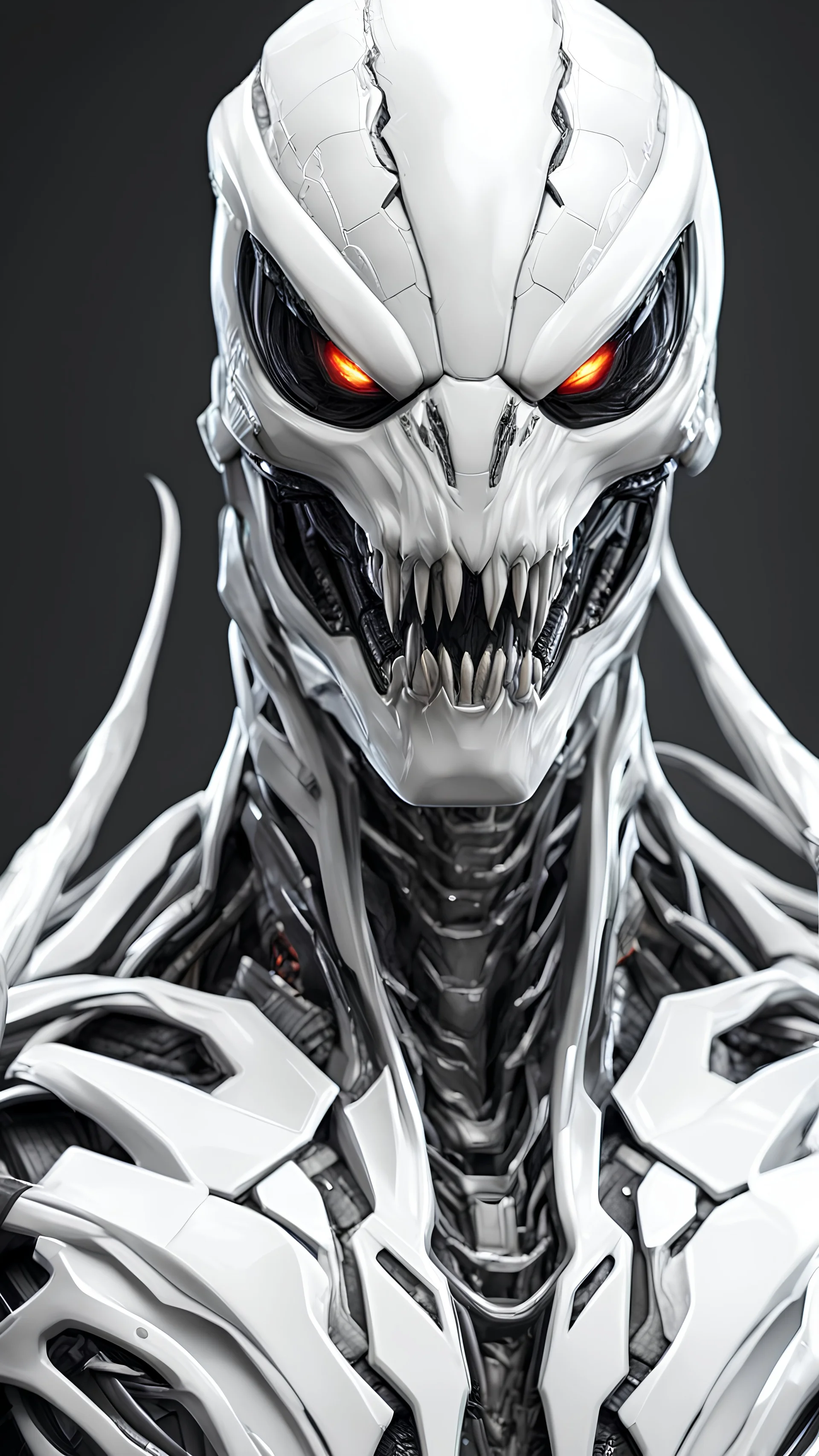 A realistic white venom in a titanium cybernetic suit, detalhado, designe perfeito, alta qualidade arestas perfeitas e simetricas ::n_desenho de estilo, Low-quality imperfection, boneco, game, anime