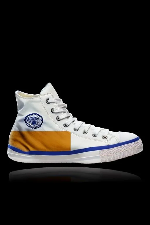 A sneaker with India's flag printed on the material