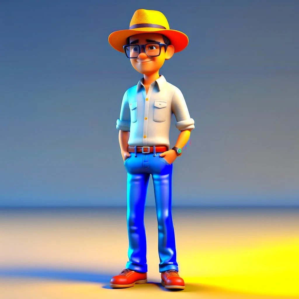 3D, cartoon, Gustavo Petro, full body, shoes, hat