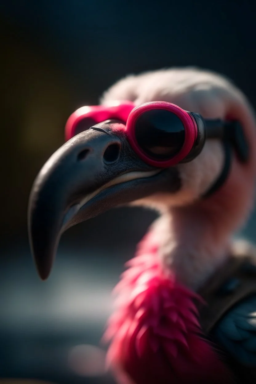 portrait of the flamingo wearing googles riding a plane over waves ,shot on Hasselblad h6d-400c, zeiss prime lens, bokeh like f/0.8, tilt-shift lens 8k, high detail, smooth render, down-light, unreal engine, prize winning