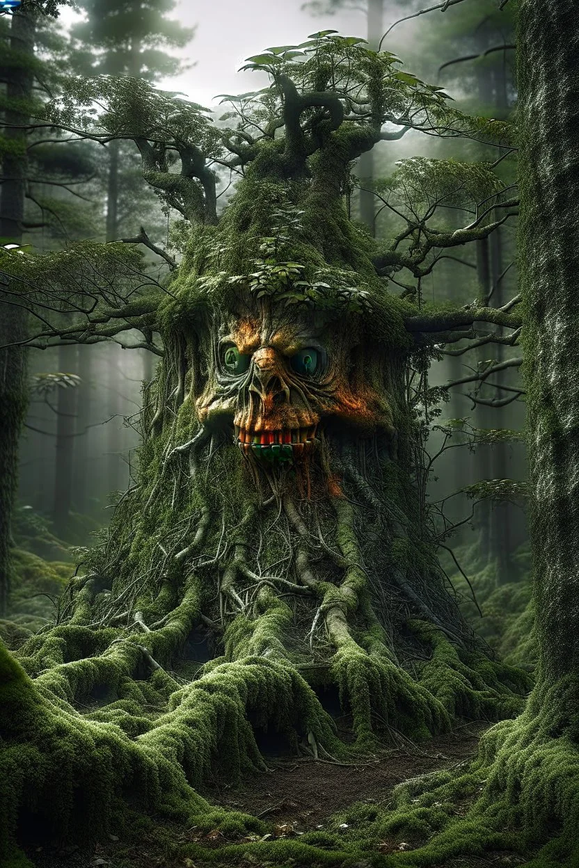 A Forest Spirit is a scary house on a top of a tree without leaves dwells in deep forests. its skin is covered in moss and lichen, allowing it to blend seamlessly into its surroundings. Forest Spirits feed on the energy of trees and can create thick fog to confuse their victims.