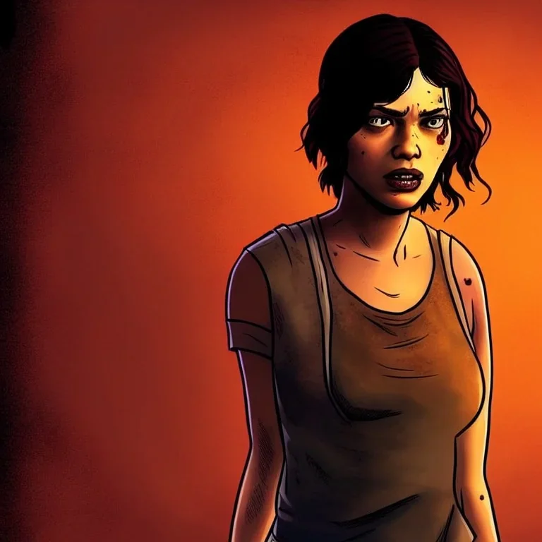 Clementine from the walking dead telltale she puts her bare foot on a guy's head, she looks superior, the art looks like a acttion movie