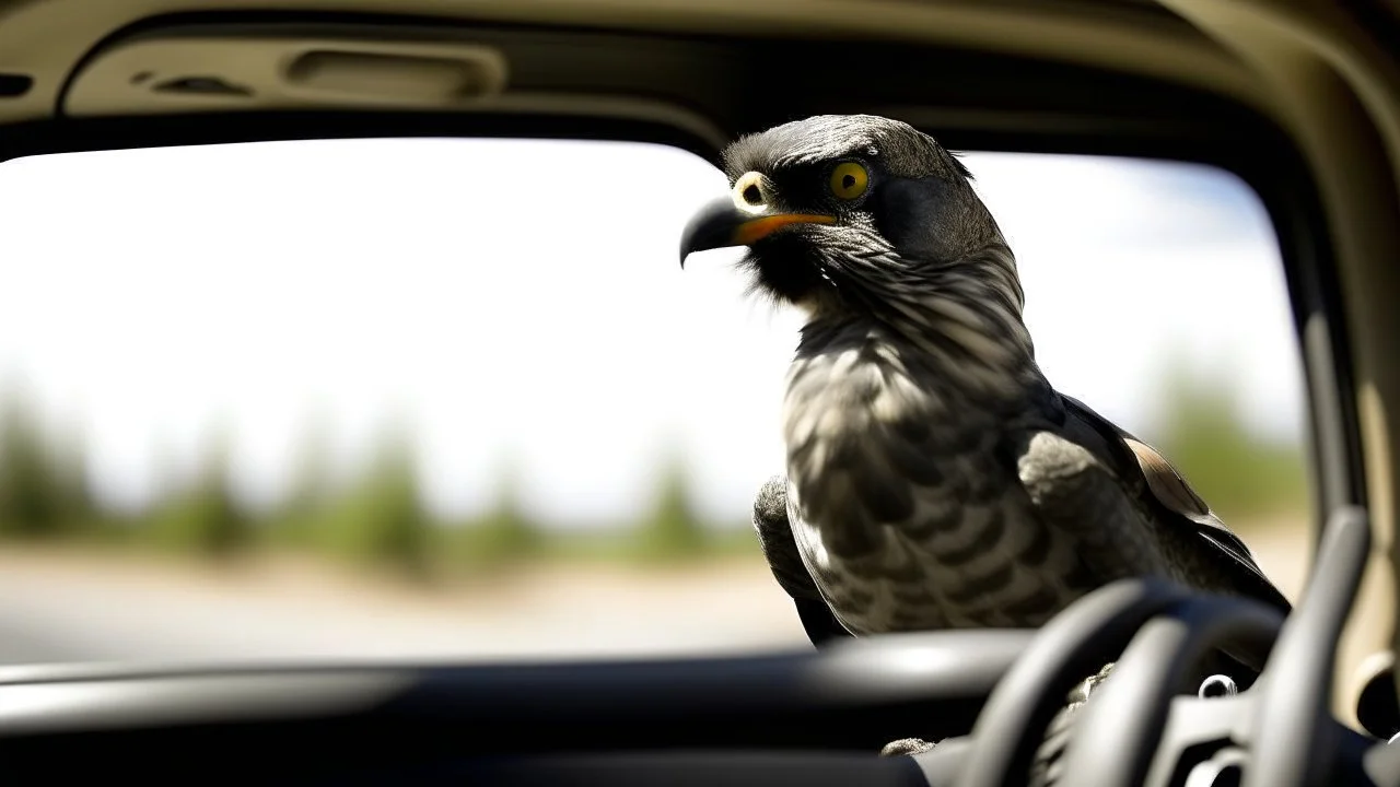 Bird driving semi truck