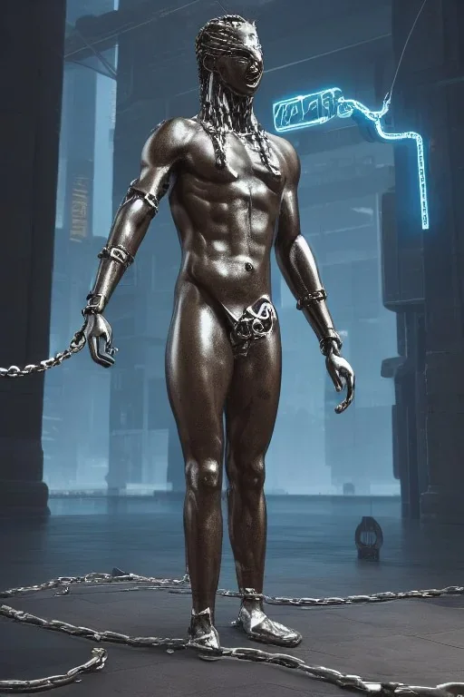 Cyberpunk Greek statue of a man in chains , future classic, unreal engine, epic high details high quality