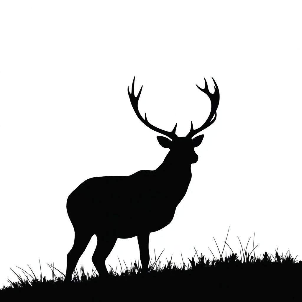 silhouette of a male deer, black on white, vector