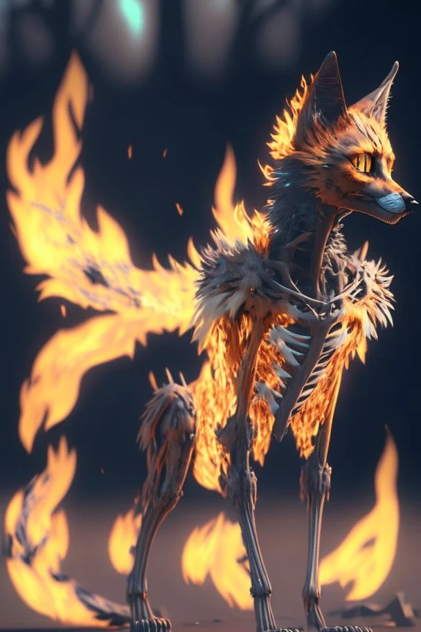 Wolf cat bird fire skeleton fused ,hdr, 16k, octane effect, unreal engine, cinema 4d