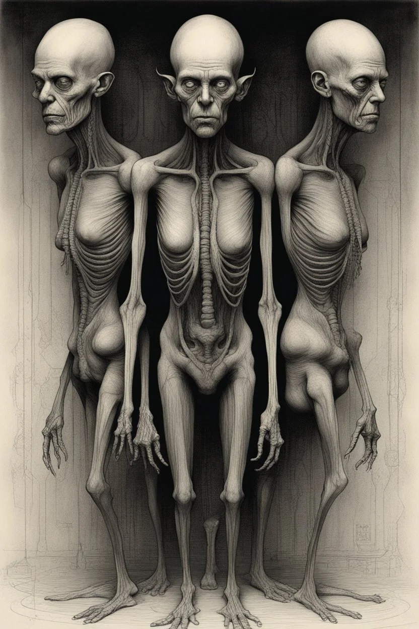 The full body of strange figure of an old men , a thin line draw ، Siamese brothers with body front view camera, decayed and rotting with grotesque proportions and imagery. surreal horror, biomechanical design, by hr giger and beksinski , fine lines draw