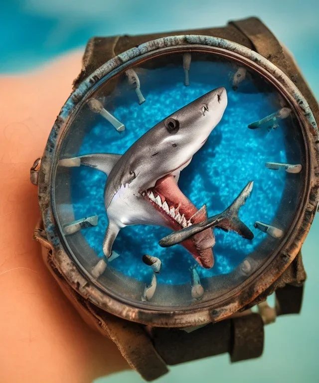 wristwatch death underwater detailed rust decay fish evil nice clean clear shark deadly wild blue blue blue shark mouth