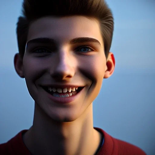 beautiful, smooth, realistic, Russian male, 15 y/o boy, face, jeans, shoes, extremely sharp detail, finely tuned detail, ultra high definition, 8k, unreal engine 5, ultra sharp focus, smile teeth, happy