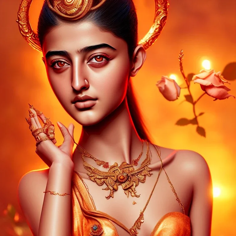 ananya pandey, hot rose goddess, by Mahmoud Sai, golden hour ,close up