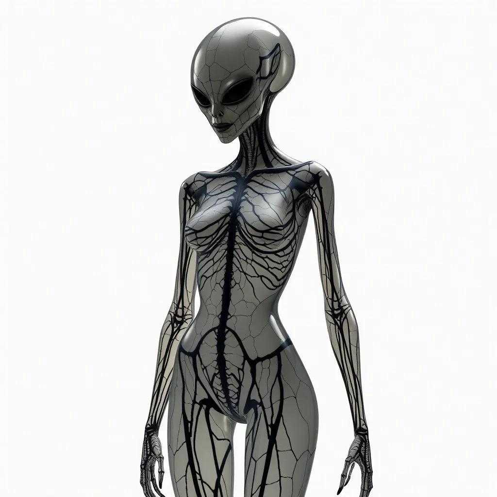 A transparent of a tall alien figure with black vein texture of human veins, mixing together a lot of them, making a shape of a woman,