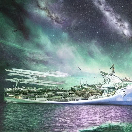 smooth hyper realistic, cosmic ship, pale colors, dark cosmos background, extremely sharp detail, finely tuned detail, ultra high definition, 8 k, unreal engine 5, ultra sharp focus, accurate sword wings, positive smile, lot of details, fit within portrait, Ambiance winter, perfect composition, by CHIHO AOSHIMA