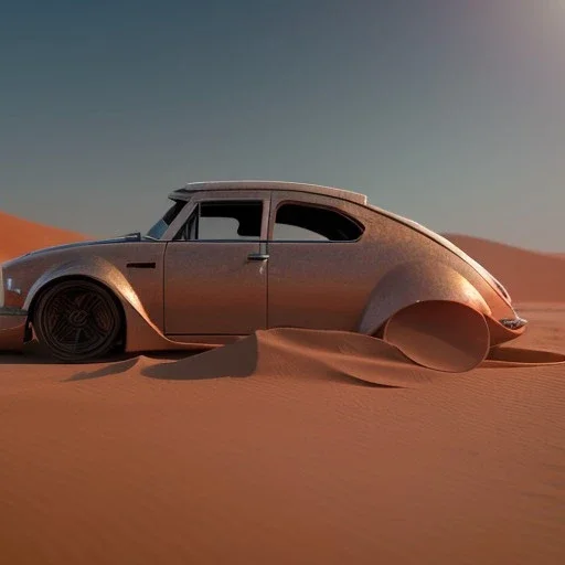 3d rendering. futuristic car. Buried in desert sand. Lost in Time