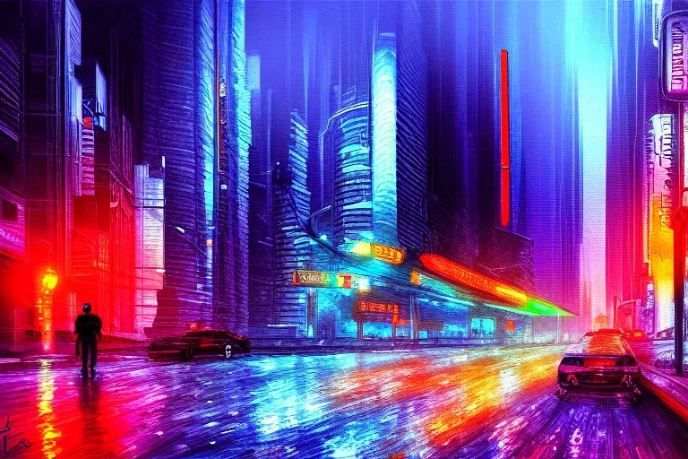 Cyberpunk street, impressionism painting