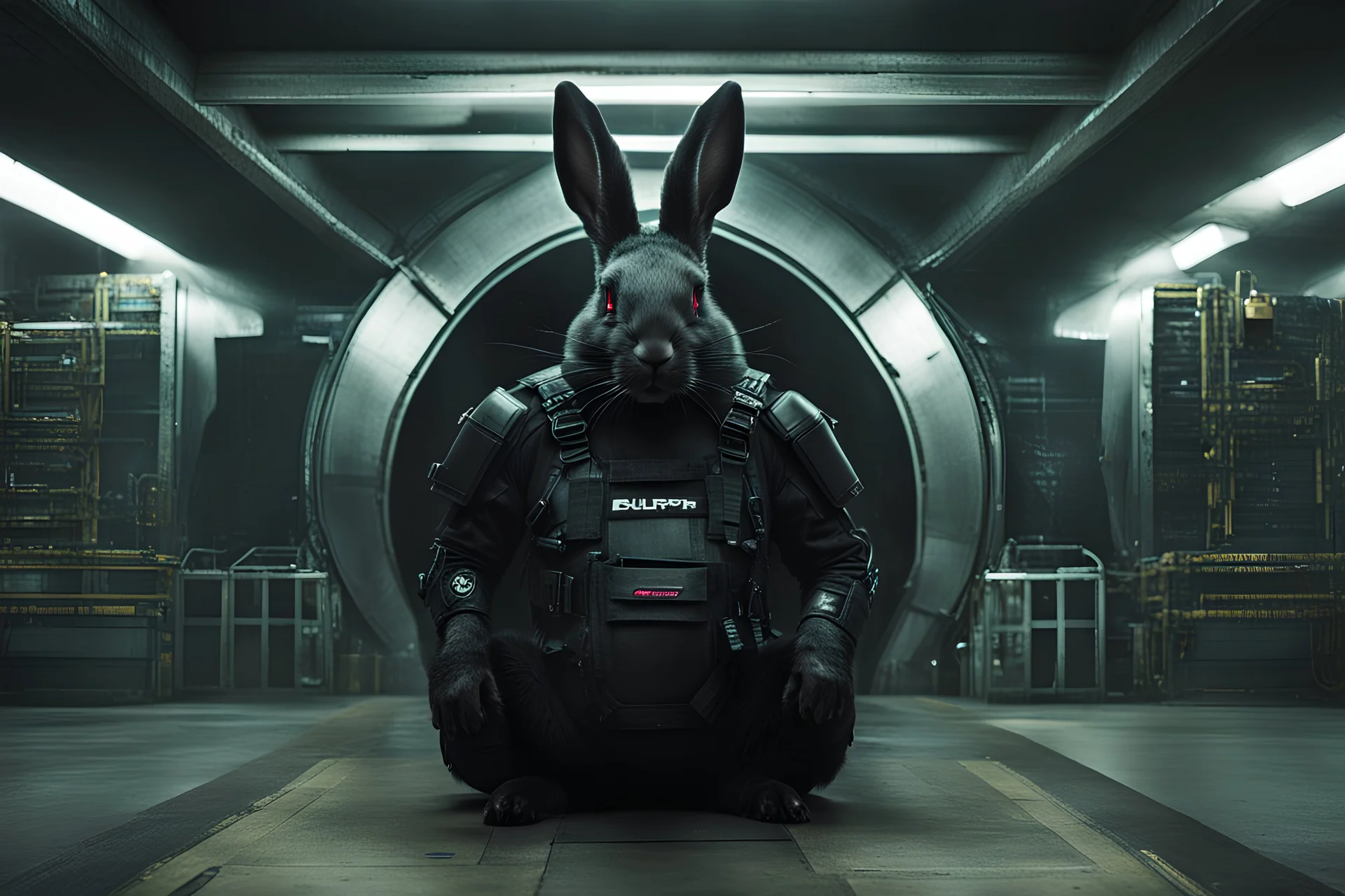 Cyberpunk black rabbit. Photograph.
