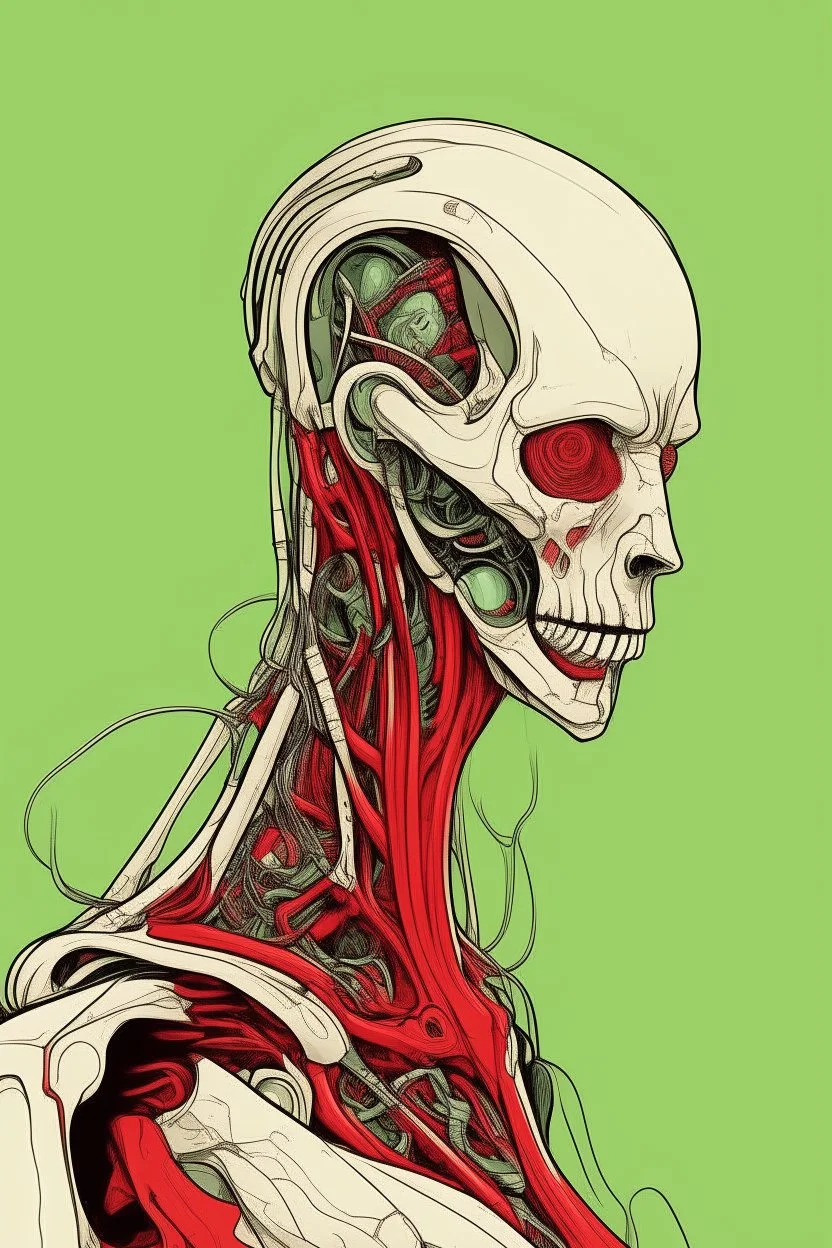 A creature half human half machine Busch painting style thine line draw