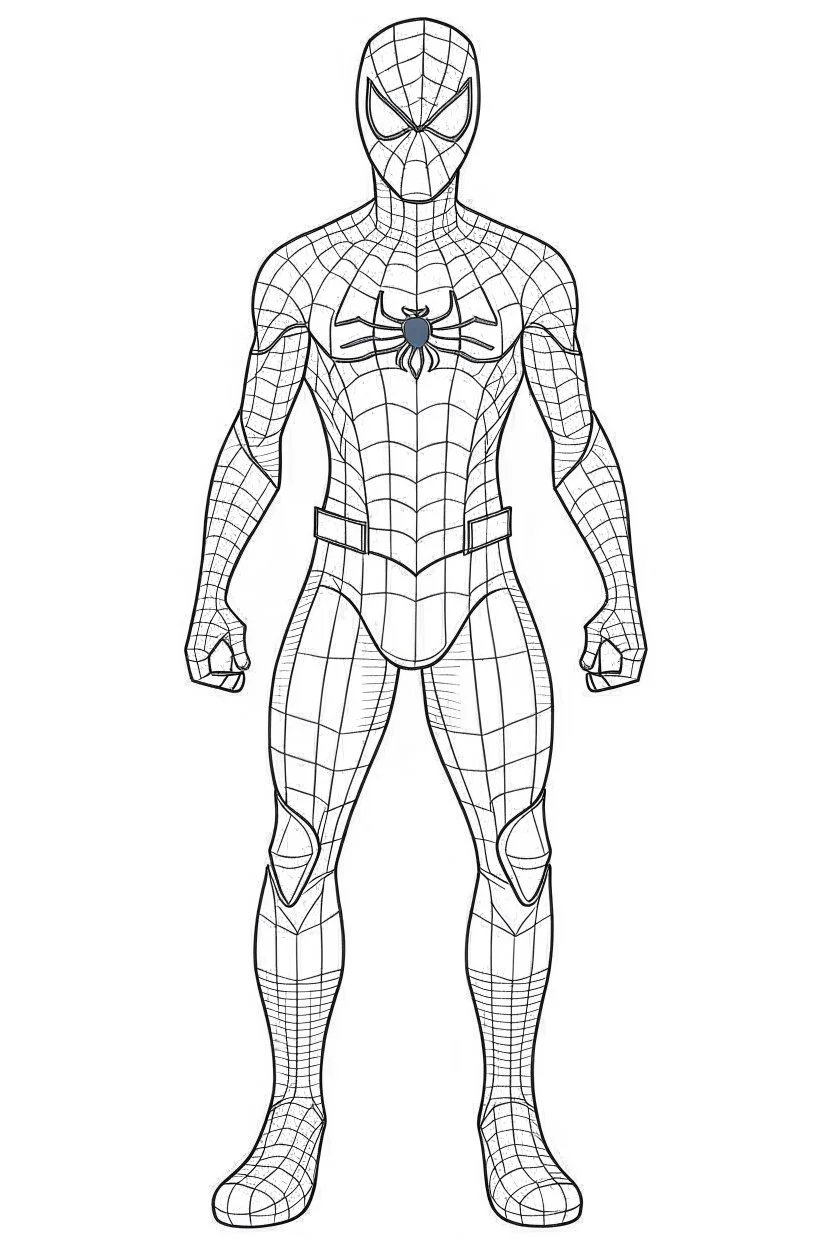 spider -man, realistic, each unique, flat vector, full view, only draw lines, clean line art, –no sketch, white background, minimalistic black lines, minimal black color, coloring page, thin black line art, perfect shape, perfect clear lines,