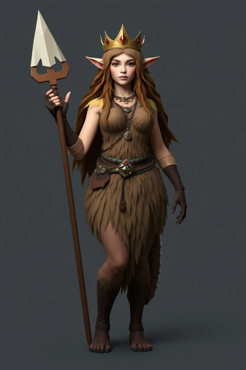 low poly king elf beaver woman with long fur all over her entire body