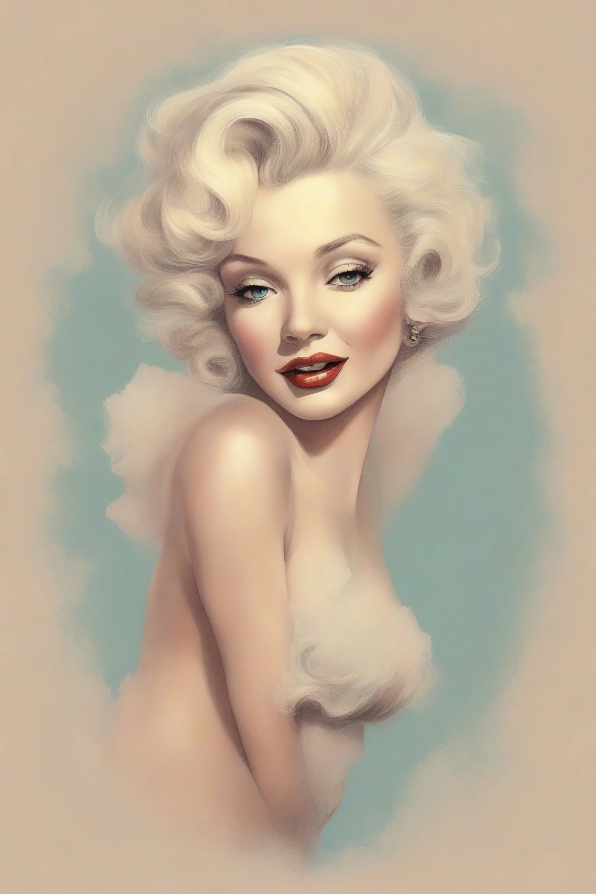 old illustration of marilyn monroe, style of Chris Sanders, pastel colors