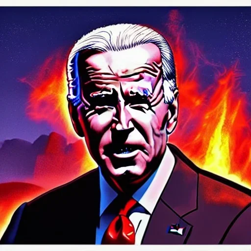 Joe Biden caricature, cyberpunk, landscape, transformers, hi-tech robots, GUITARS, cinematic, highly detailed, close up, 4k, deep colors, gold, fire, red, purple, dark, ethereal, utopia, apocalypse, flying Cadillac, from outer space.jpeg