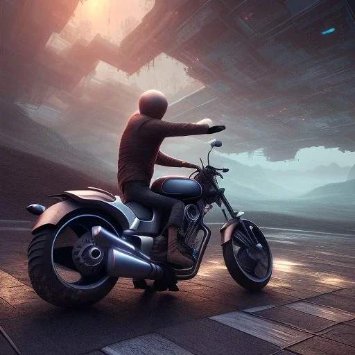 8k resolution beautiful cozy inviting Stoked biker cyberspace sci-fi digital illustration matte painting.