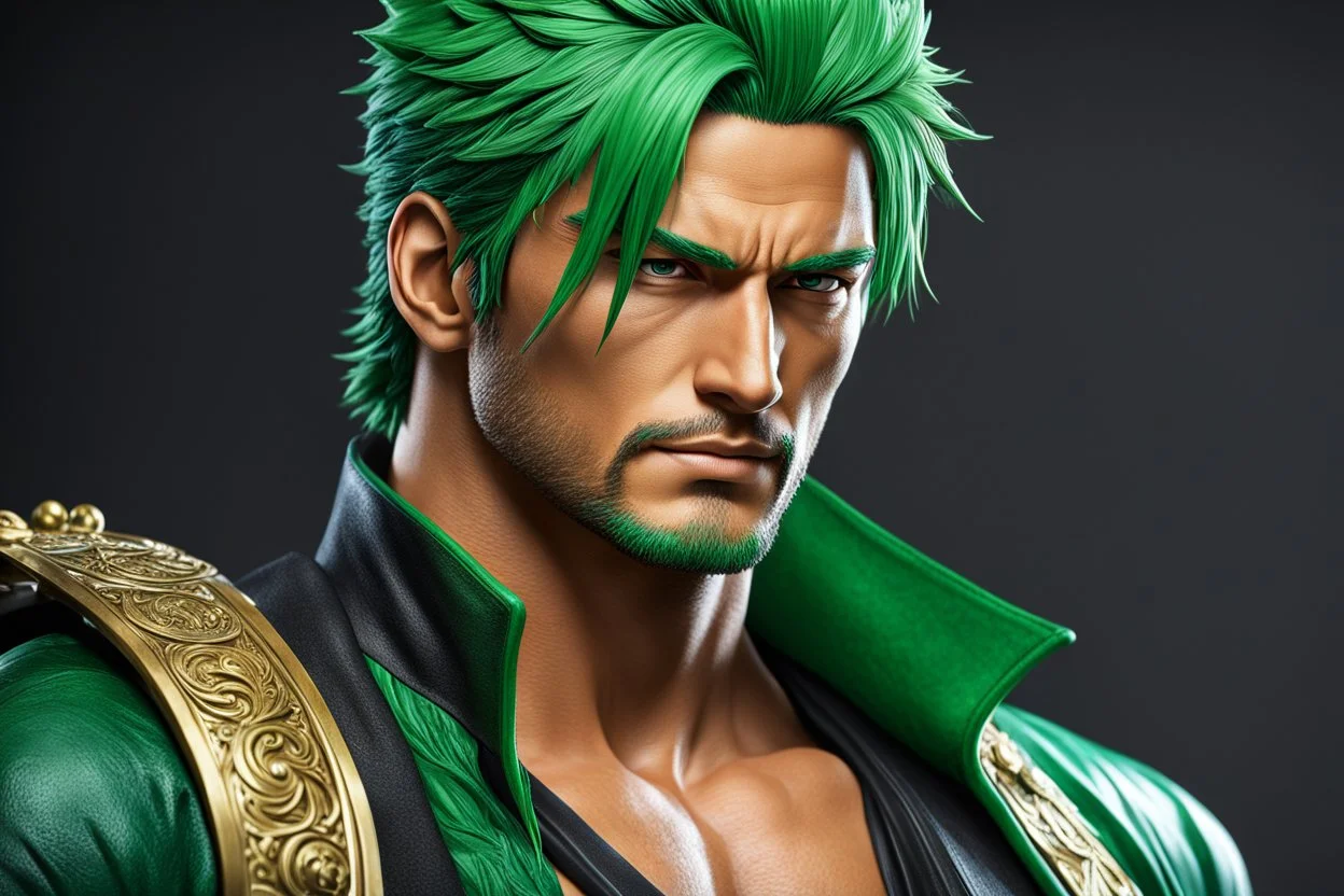 Zoro in 8k live action artstyle, one piece them, Young man, dynamic pose, intricate details, highly detailed, high details, detailed portrait, masterpiece,ultra detailed, ultra quality