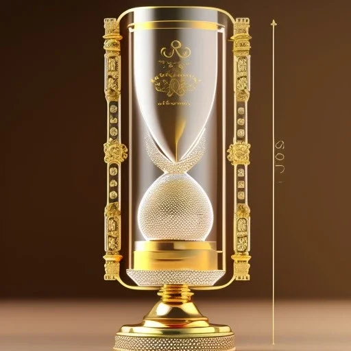 crystal ornate hourglass with a transparent body, gold sand, transparent, rococo, Artstation, intricate detailed 8 k, ornate and jewels,