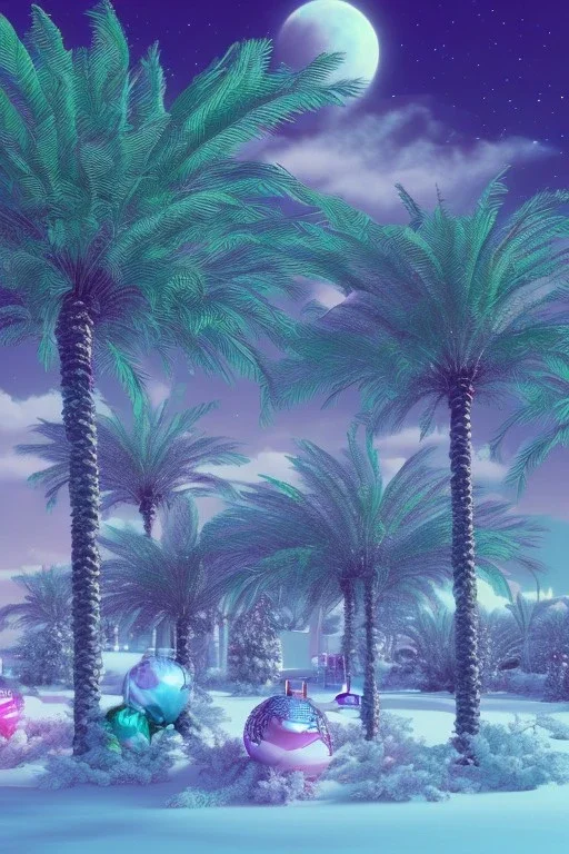 1980's vaporwave aesthetic palm trees in Christmas winter