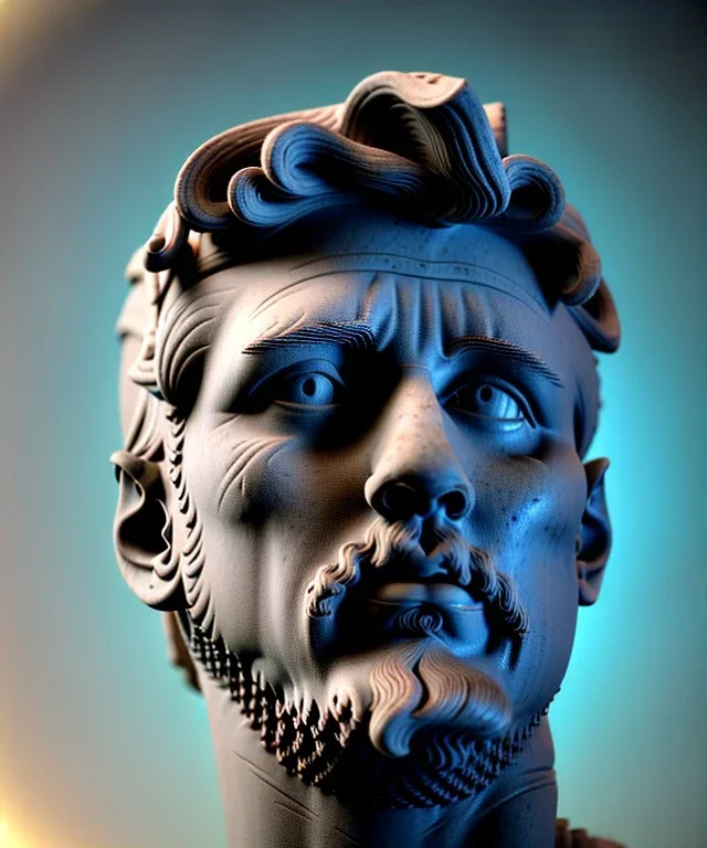 Ultra Realistic image, roman sculpture, marble deluxe material, Lionel Messi, circle crown, miguel angel style, chisel style, emperador, waist up portrait, cinematic lighting, God light, god rays, 4k resolution, smooth details, ornate details, soft lighting, unreal engine 5, sky background.