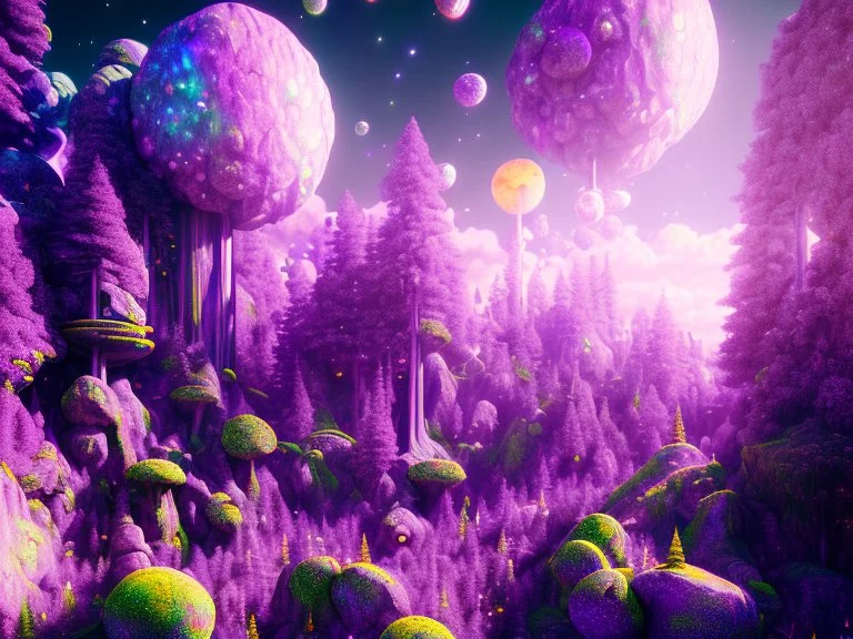 purple white crystal cosmic and galactic ambiance hill sky rocks sunny trees pools surreal, full of details, smooth, bright sunshine，soft light atmosphere, light effect，vaporwave colorful, concept art, smooth, extremely sharp detail, finely tuned detail, ultra high definition, 8 k, unreal engine 5, ultra sharp focus