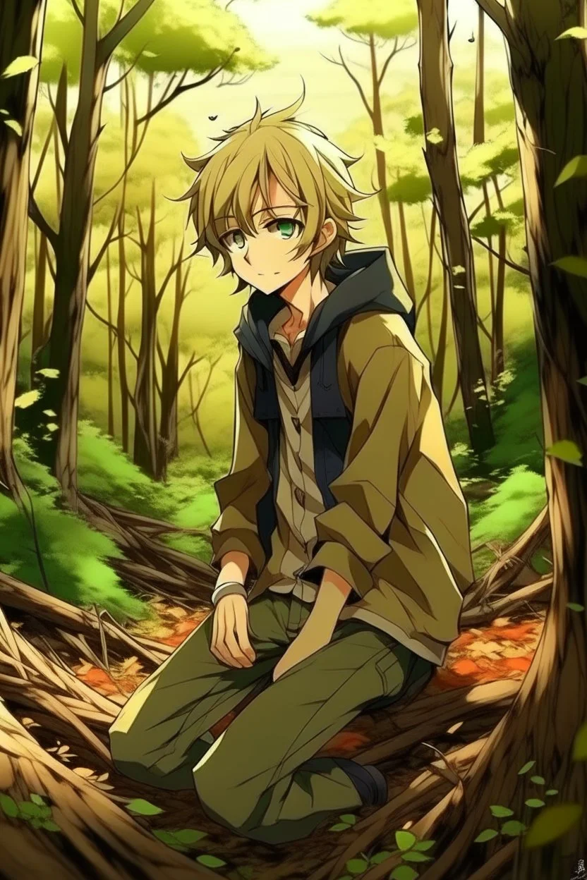 Dirty Blonde Anime Teen Boy in the woods