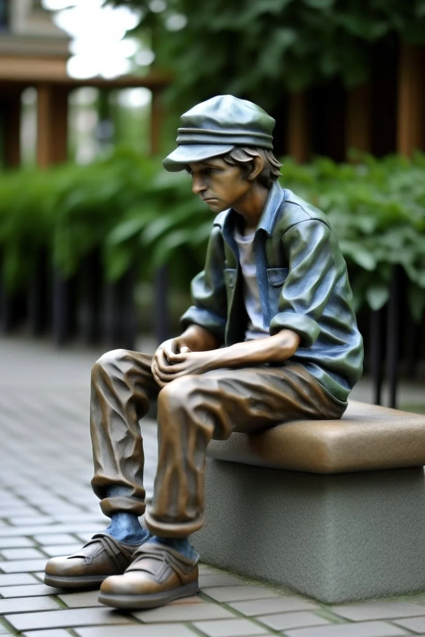 Ceramic statue of a lonely teenager